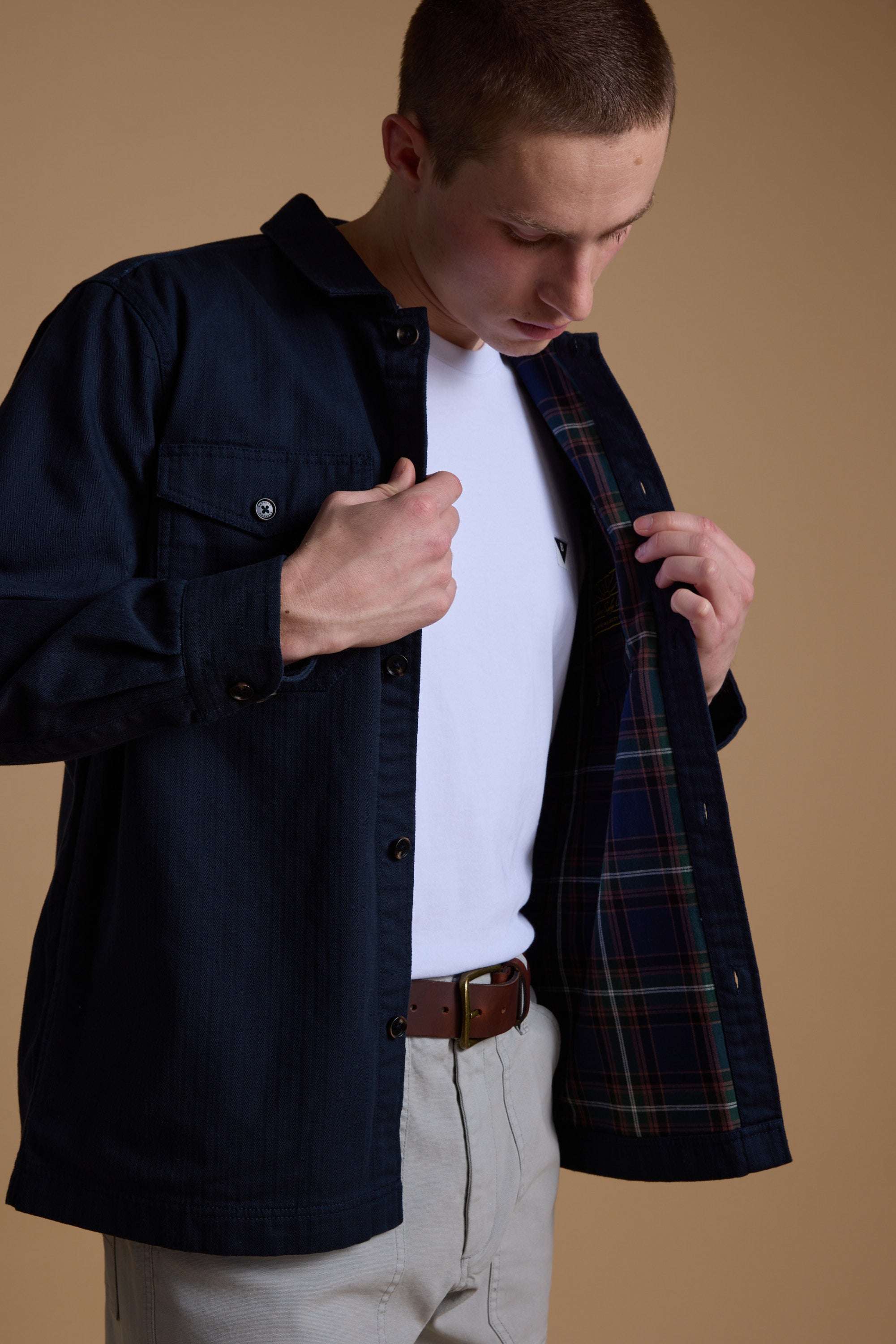 Barkers Gifford Herringbone Jacket in navy, cotton