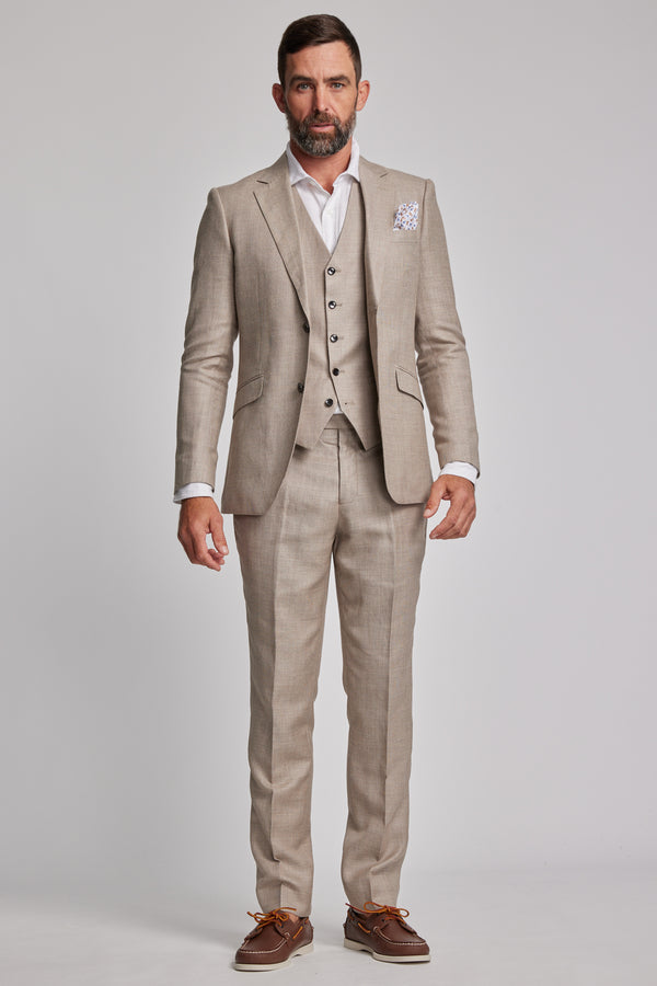 Barkers Grantley Linen Suit Trouser in natural, tapered fit, additional view