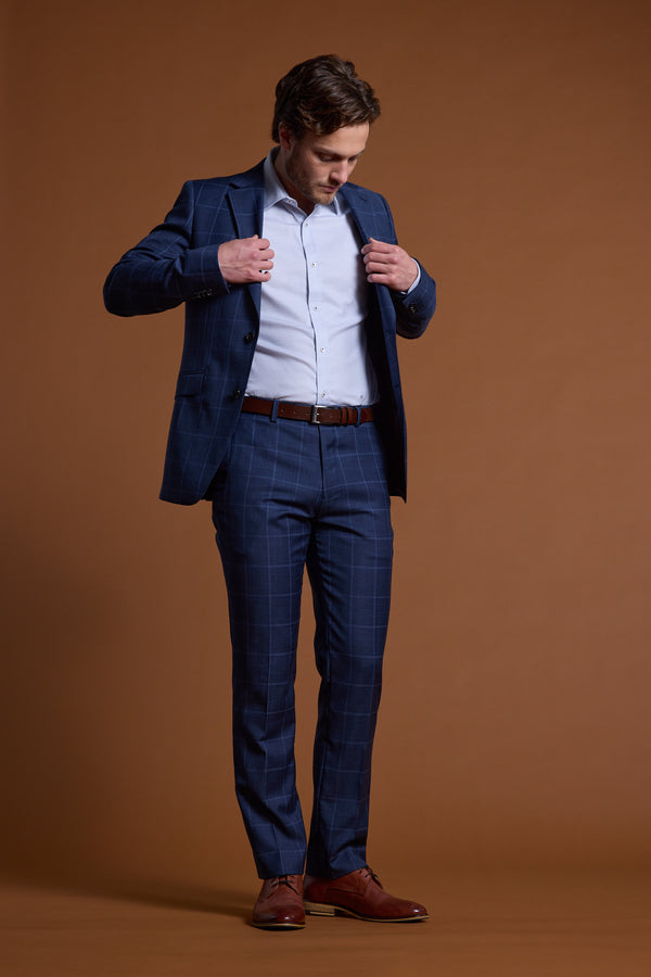 Barkers Treyburn Check Suit Trouser in blue check, merino, alternate view
