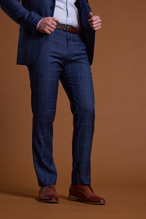 Barkers Treyburn Check Suit Trouser in blue check, merino, additional view