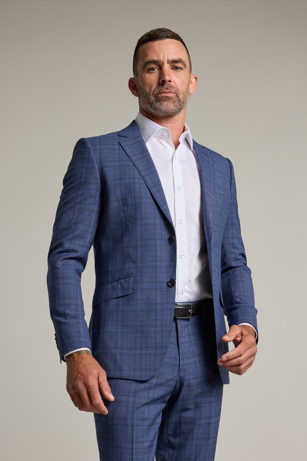 Barkers Hanson Check Suit Jacket in blue, wool, additional view