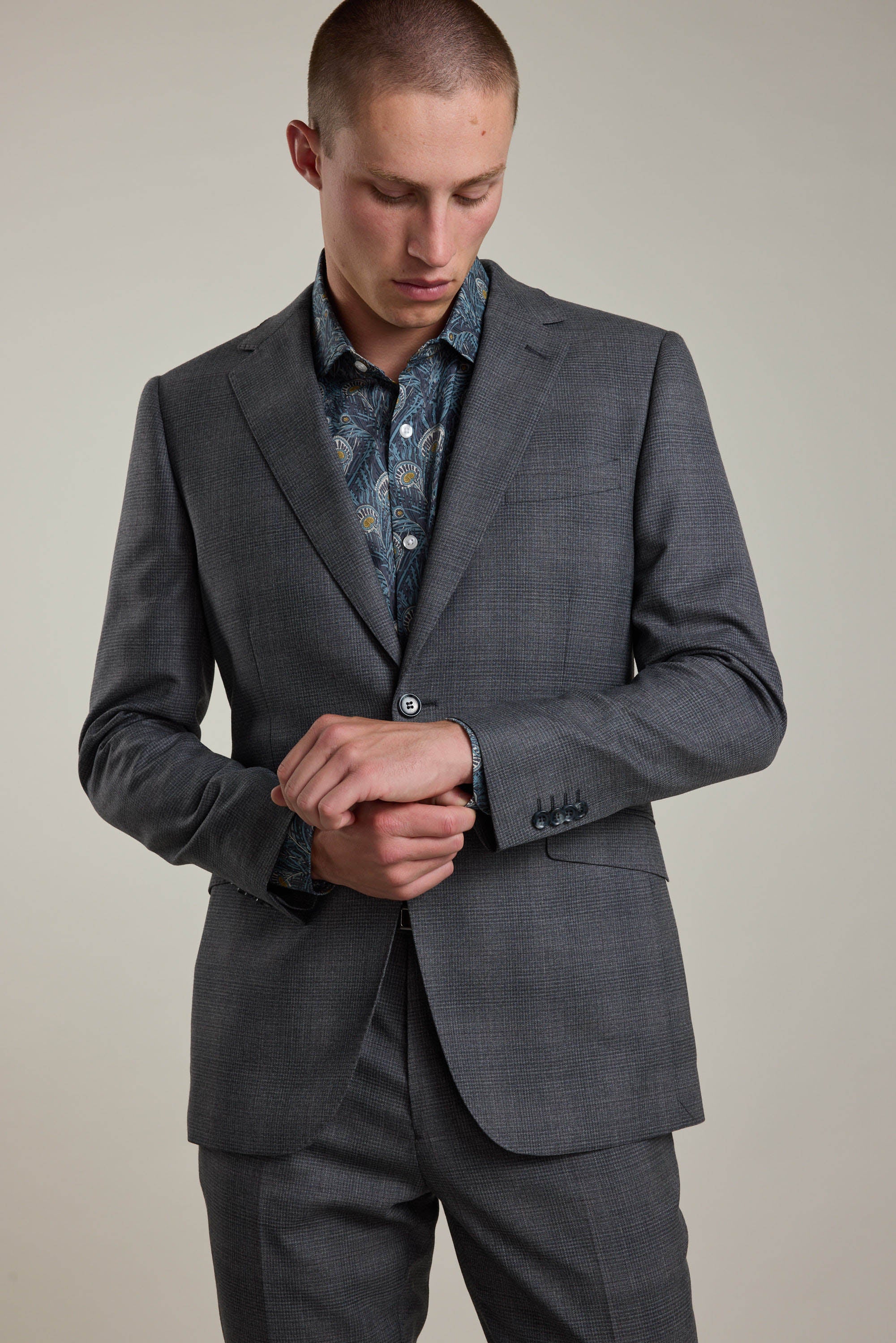 Barkers Ormsby Check Suit Jacket in grey check, merino wool