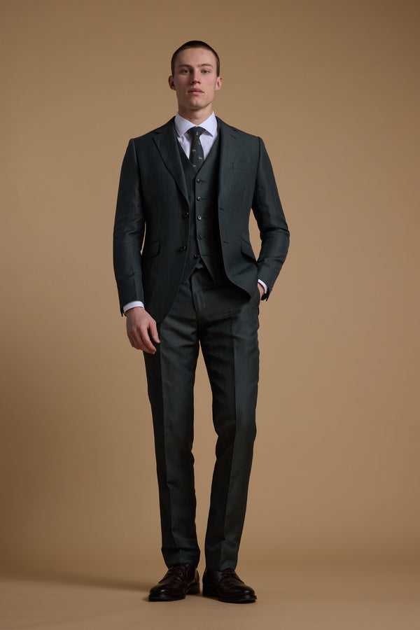 Barkers Faulkner Texture Suit Trouser in green, tailored fit, additional view