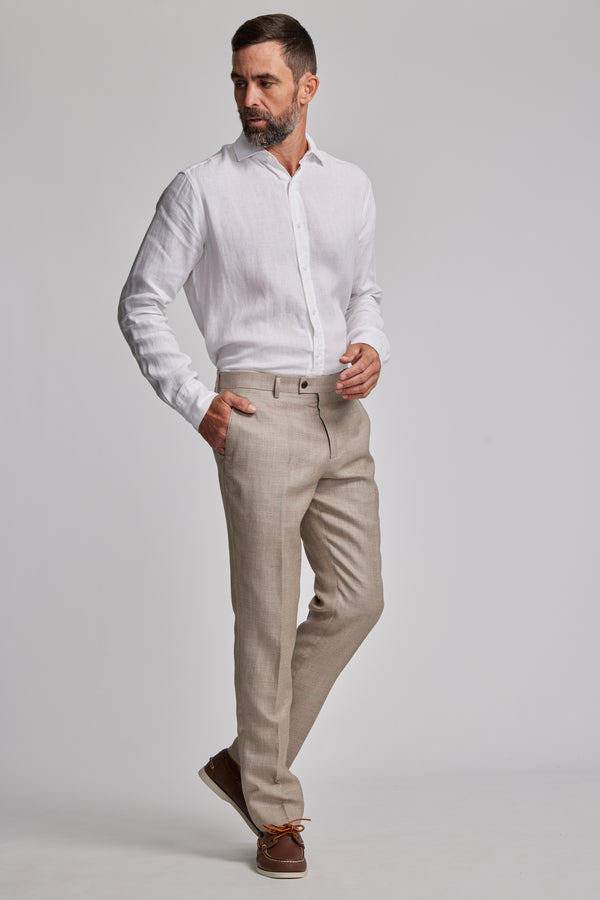 Barkers Grantley Linen Suit Trouser in natural, tapered fit, additional view