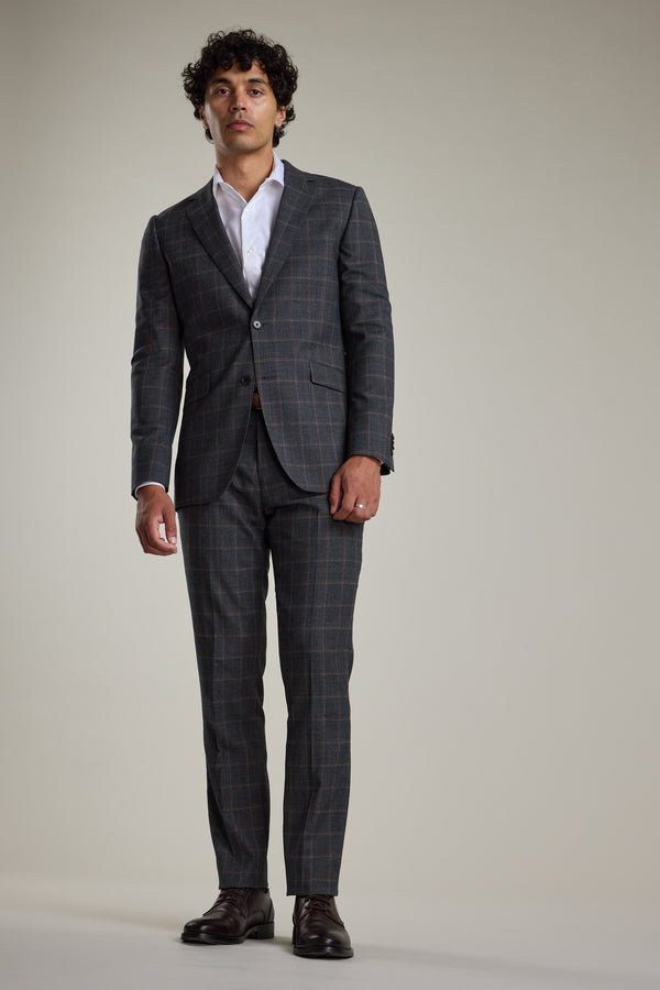 Barkers Lewood Check Suit Trouser in charcoal, merino wool