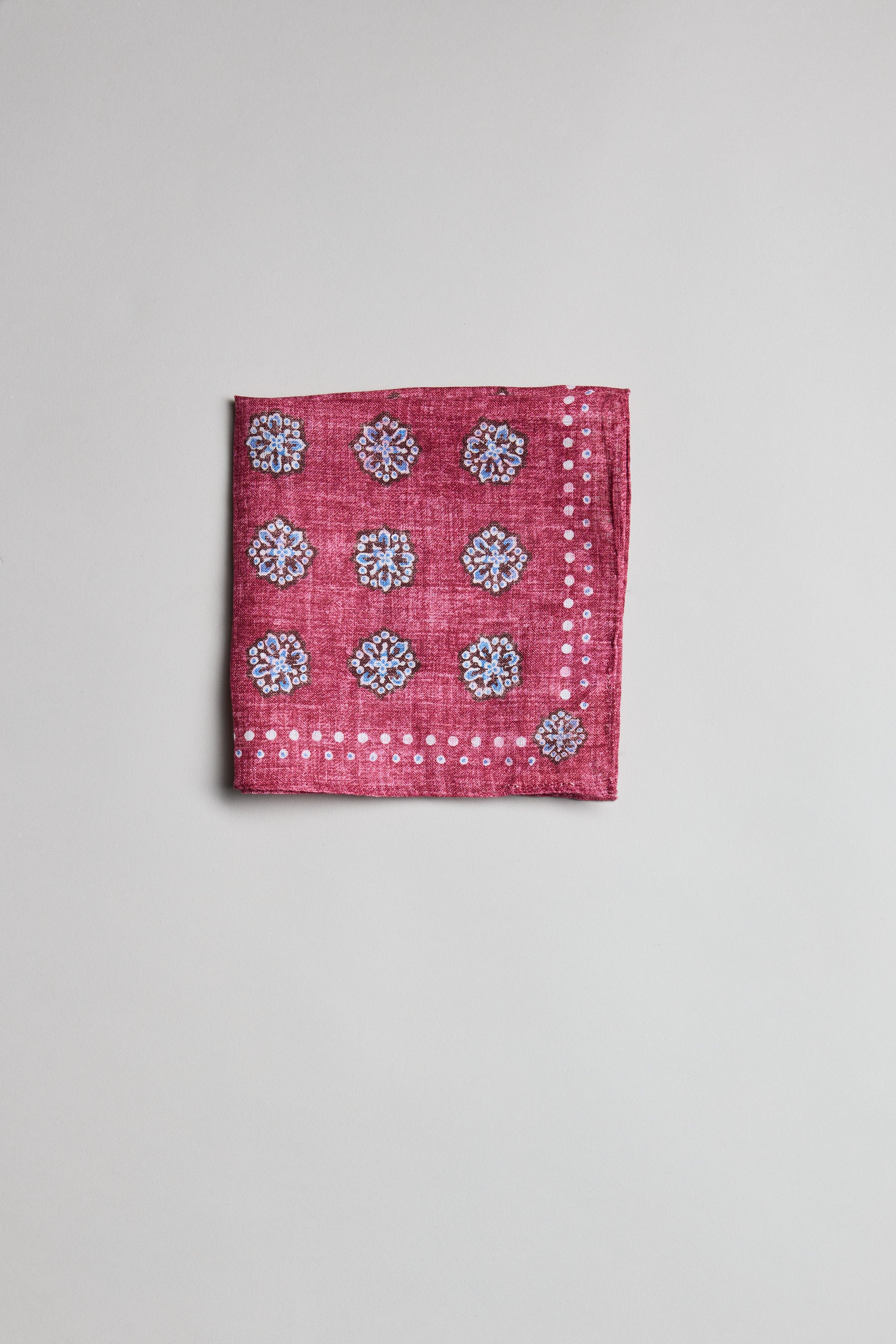 Parisian Motif Linen Pocket Square by Parisian, in red with white and blue geometric print.