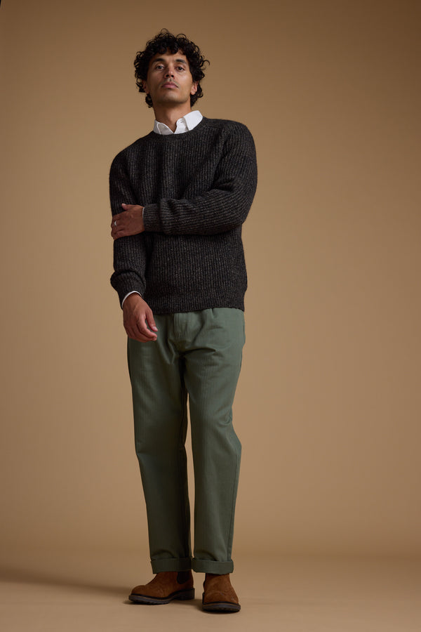 Barkers Hawthorn Woollen Crew in bark melange, relaxed fit, alternate view