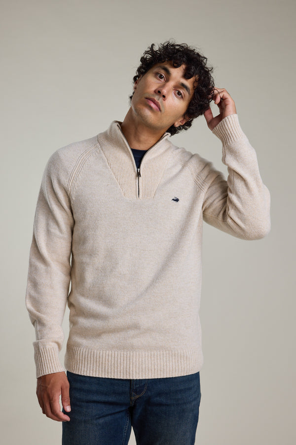 Barkers Rowley Woollen 1/4 Zip in oatmeal, additional view