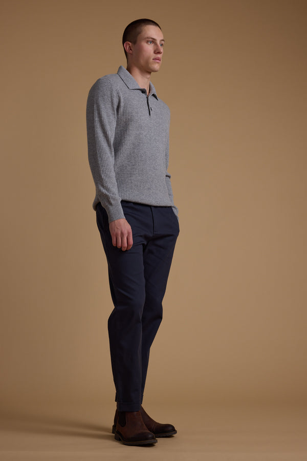 Barkers Braxton Merino Long Sleeve Polo in grey marl, alternate view