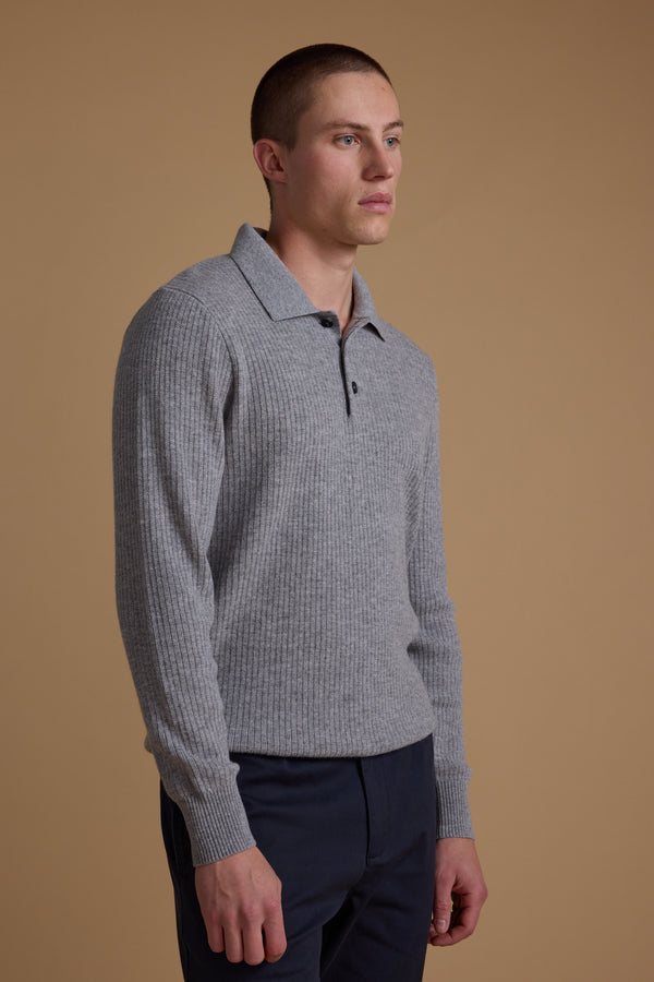 Barkers Braxton Merino Long Sleeve Polo in grey marl, additional view