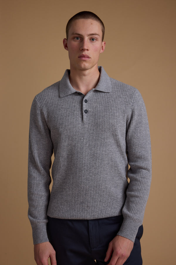 Barkers Braxton Merino Long Sleeve Polo in grey marl, additional view