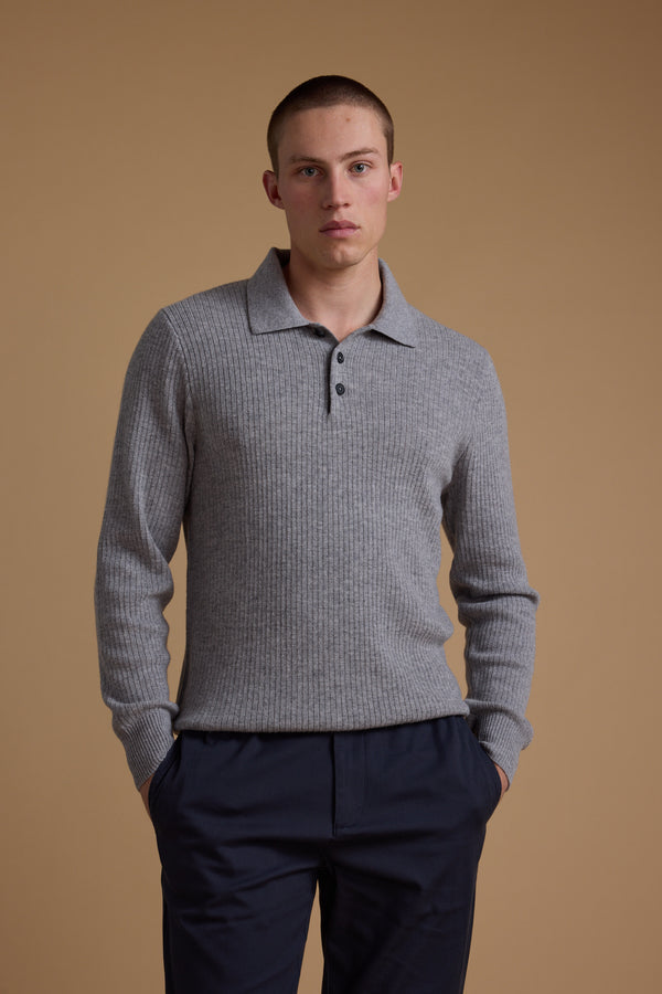 Barkers Braxton Merino Long Sleeve Polo in grey marl