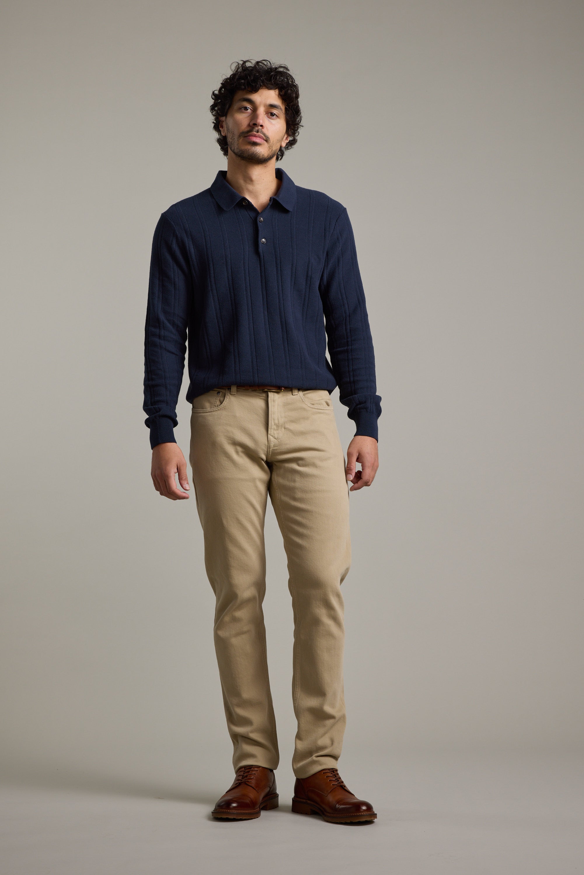 Barkers Seaside Long Sleeve Cotton Polo in navy, cotton
