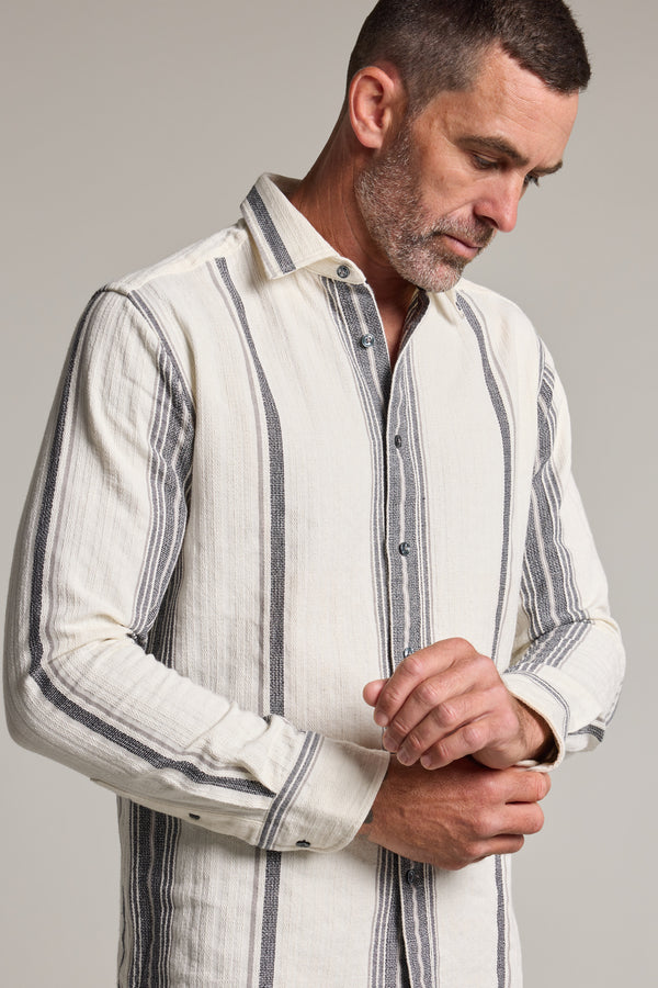Barkers Haig Stripe Shirt in black/white, tailored fit