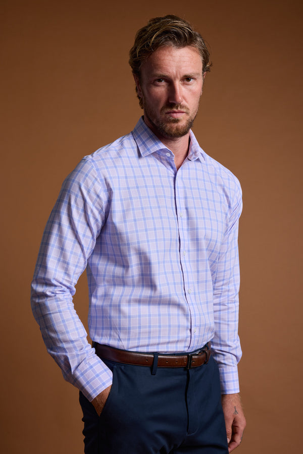 Barkers Larry Check Business Shirt in lilac, tailored fit, additional view