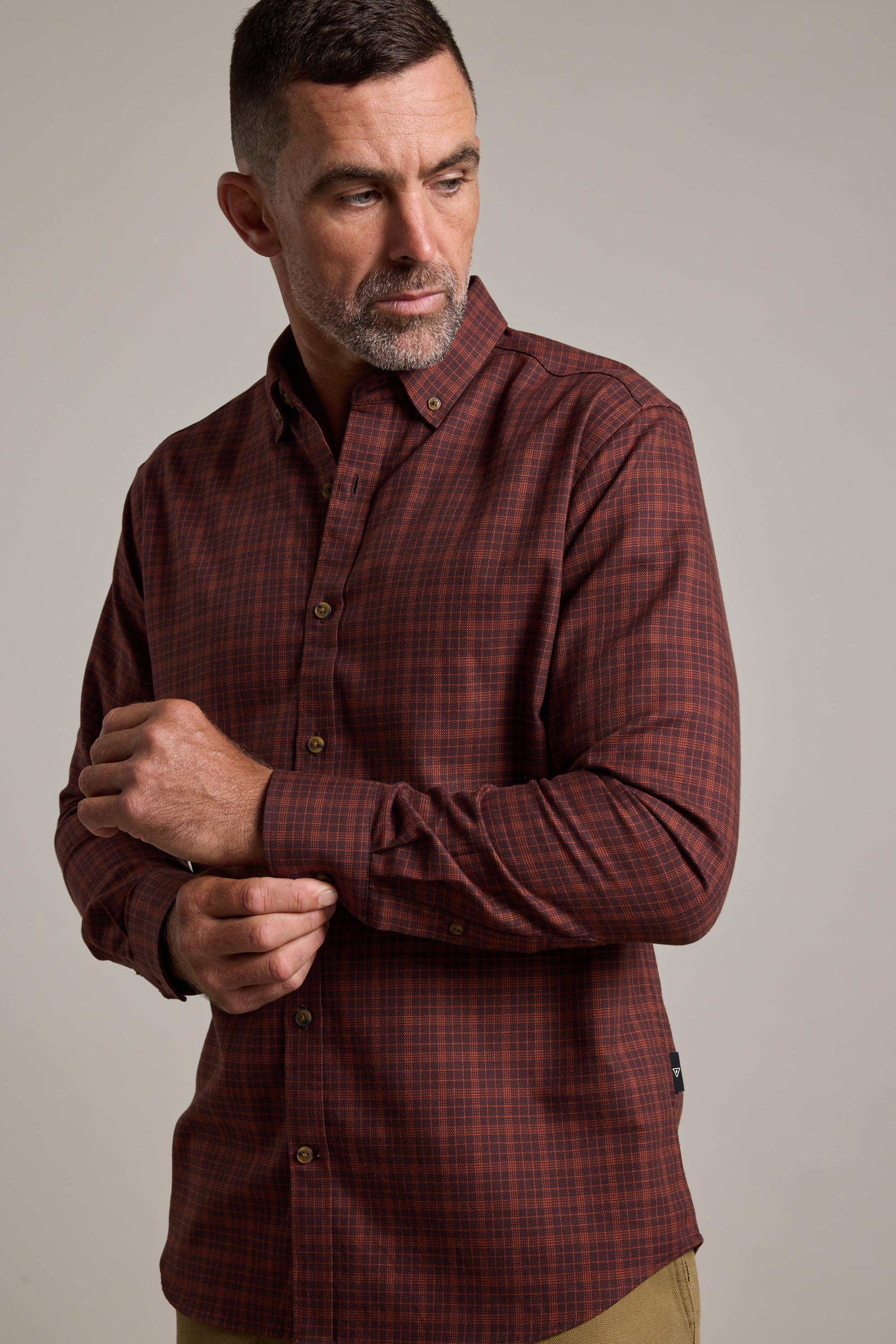 Barkers Rowen Check Shirt in rust check, slim fit