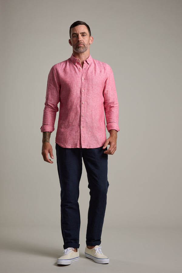 Barkers Dorset Linen Shirt in red marl, tailored fit, alternate view
