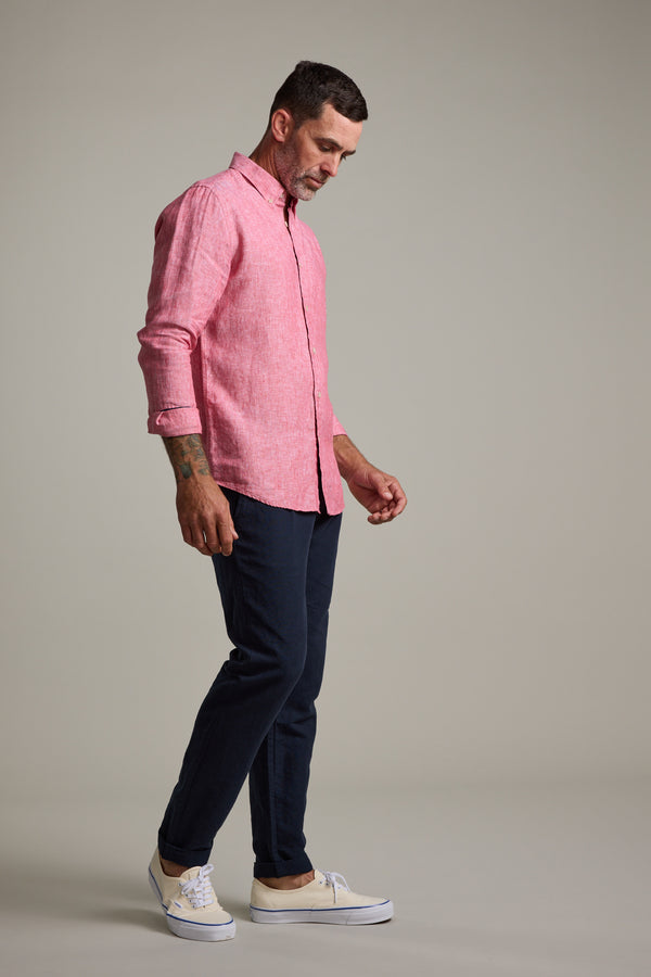 Barkers Dorset Linen Shirt in red marl, tailored fit, additional view