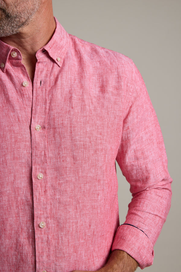 Barkers Dorset Linen Shirt in red marl, tailored fit, additional view