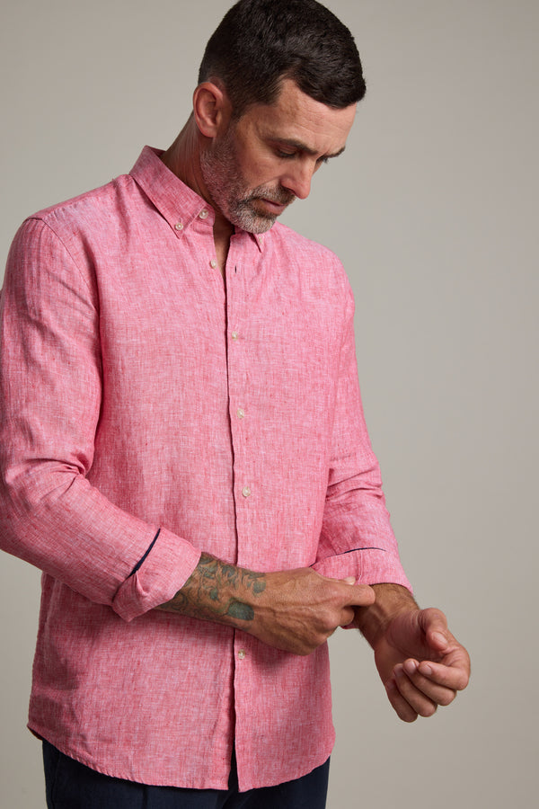 Barkers Dorset Linen Shirt in red marl, tailored fit, additional view