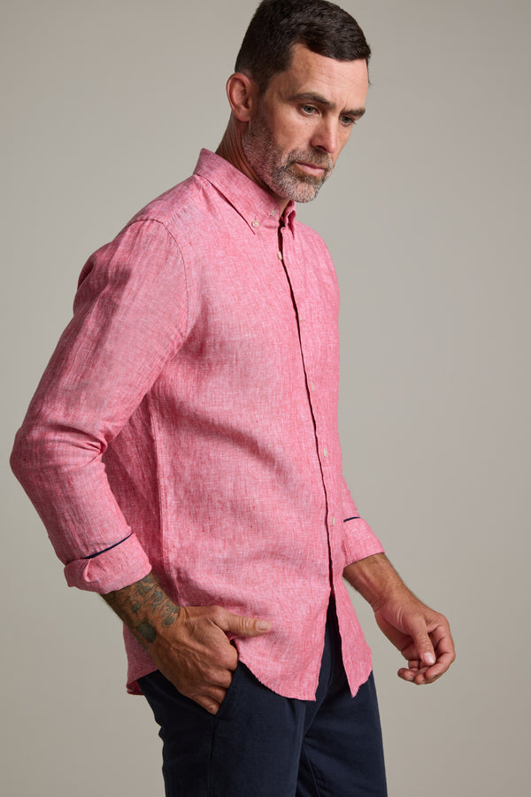 Barkers Dorset Linen Shirt in red marl, tailored fit, additional view