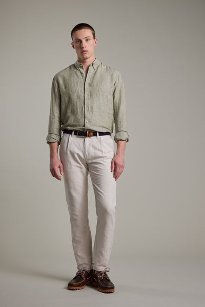 Barkers Dorset Linen Shirt in sage marl, tailored fit