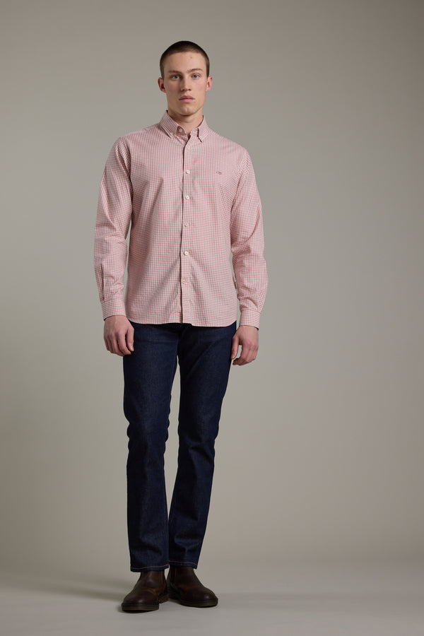Barkers Courtland Check Shirt in pink check, classic fit, alternate view
