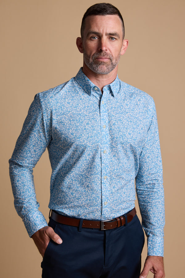 Barkers Torrey Print Shirt in blue/white, cotton, additional view