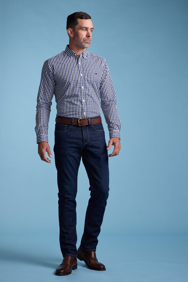 Barkers Pina Check Shirt in navy/white, classic fit, alternate view