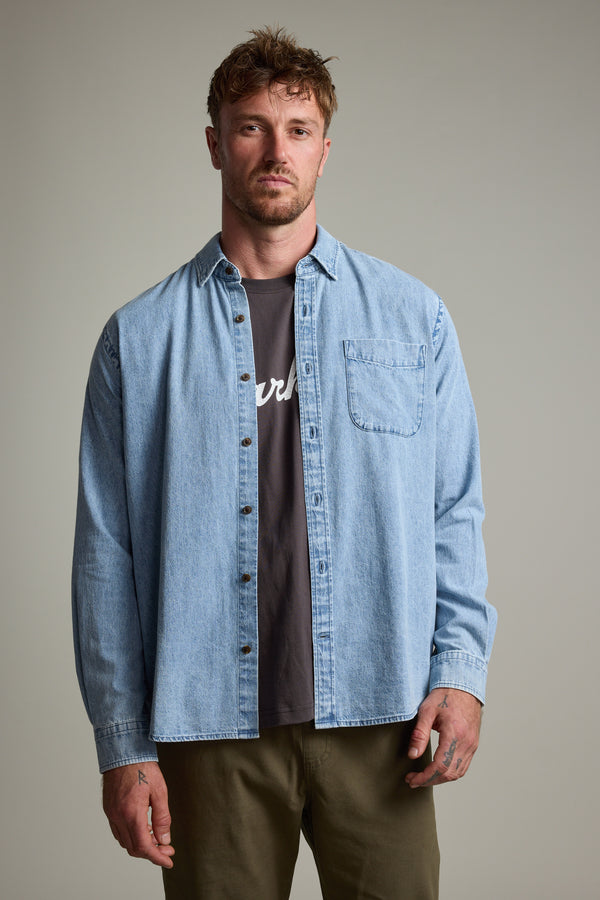 Barkers Ruxton Denim Shirt in light wash, classic fit, alternate view