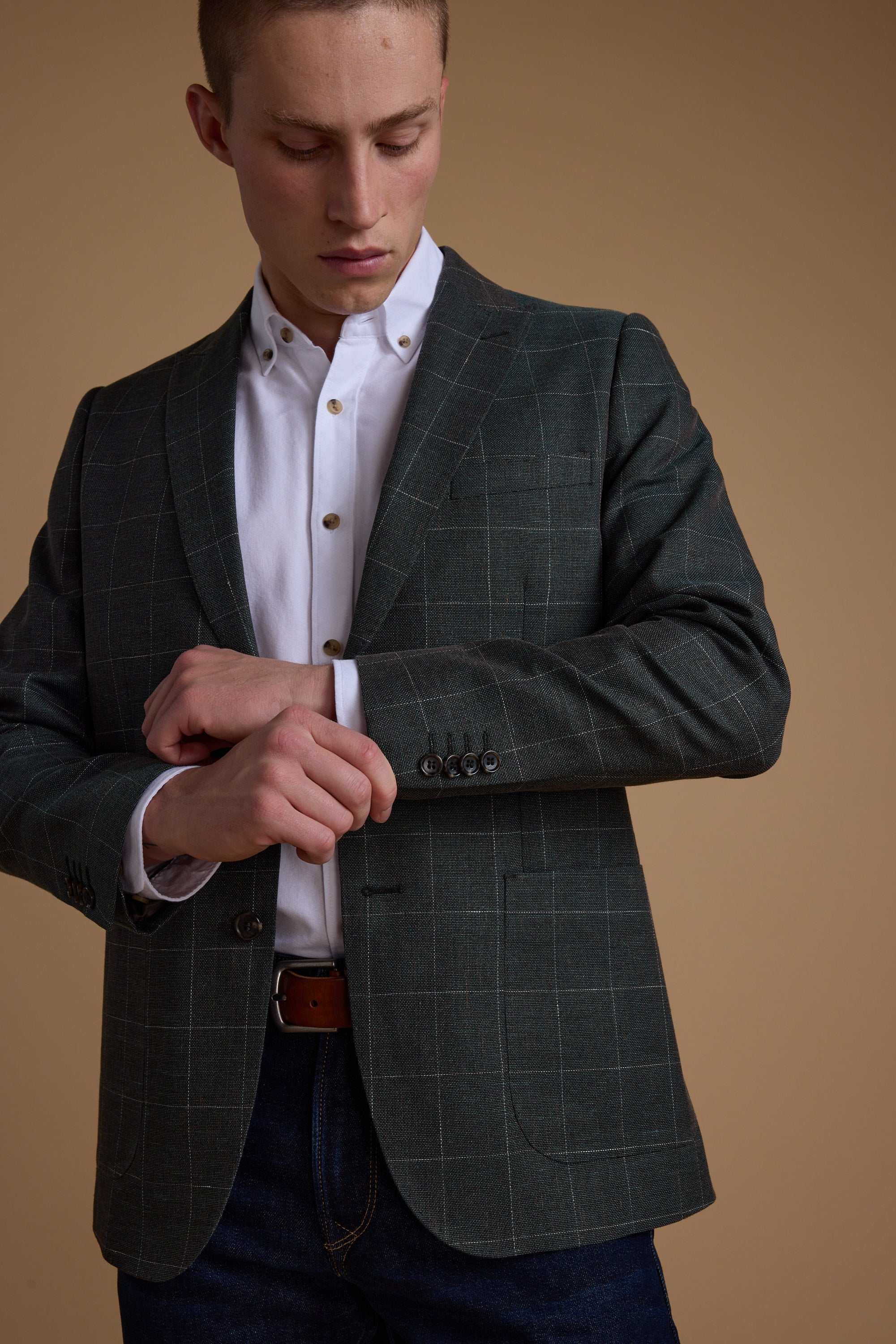 Barkers Upton Check Blazer in olive