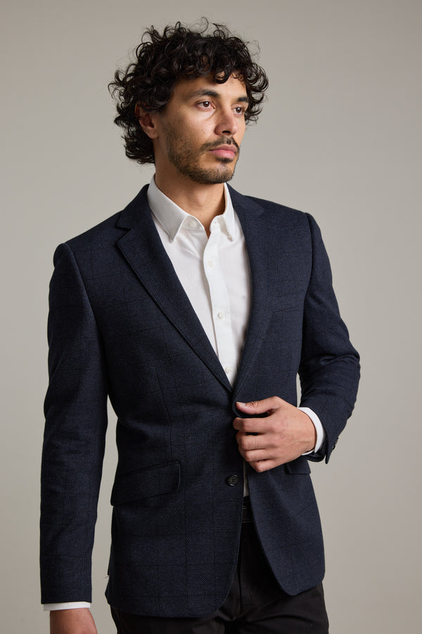 Barkers Risca Check Knit Blazer in navy check, additional view