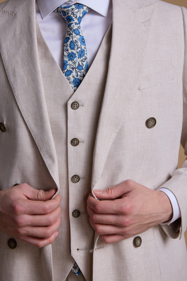 Barkers Somerton Linen Texture Waistcoat in stone, tailored fit, alternate view