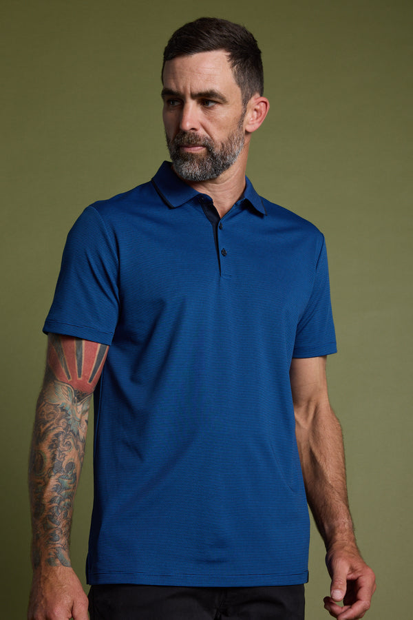 Barkers Flynn Mercerised Stripe Polo in navy, additional view