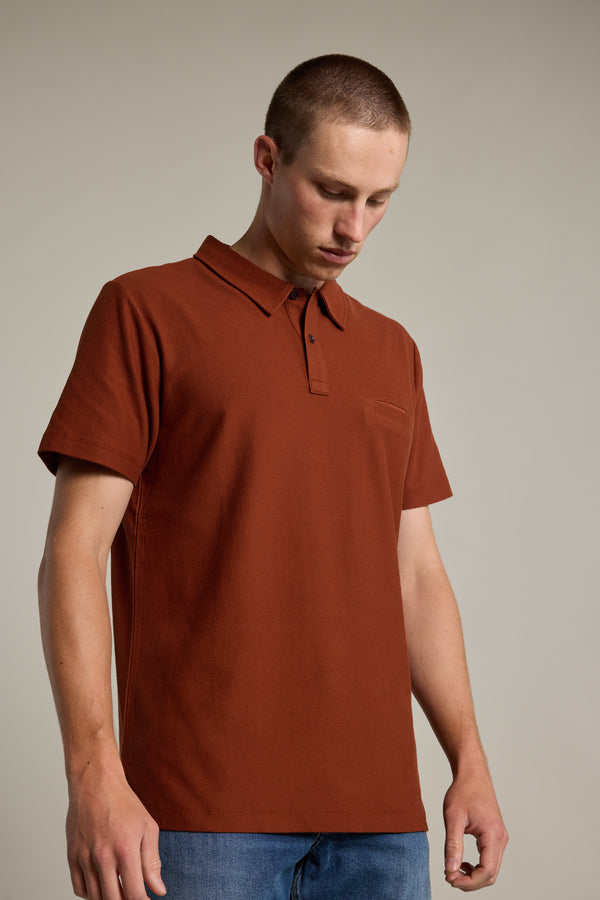 Barkers Canal Polo in brick, supima cotton, additional view