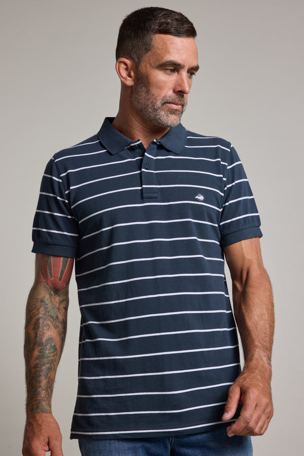 Barkers Regent Stripe Polo in navy, regular fit