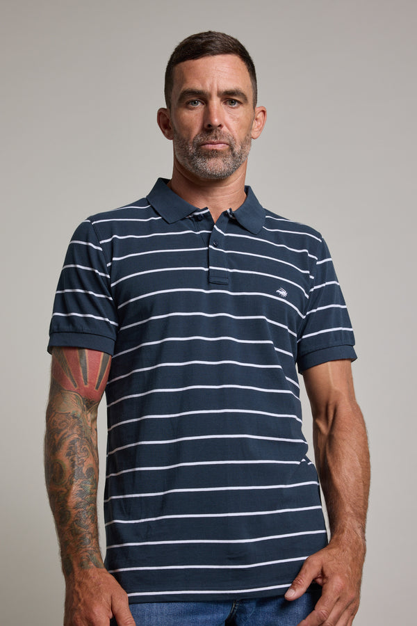 Barkers Regent Stripe Polo in navy, regular fit, additional view