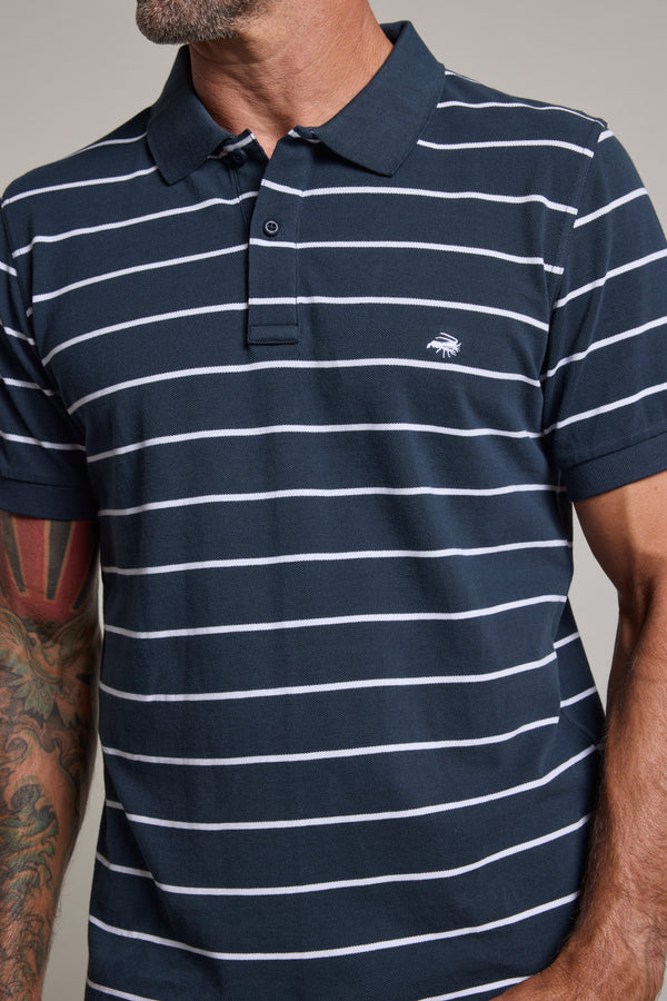 Barkers Regent Stripe Polo in navy, regular fit, additional view