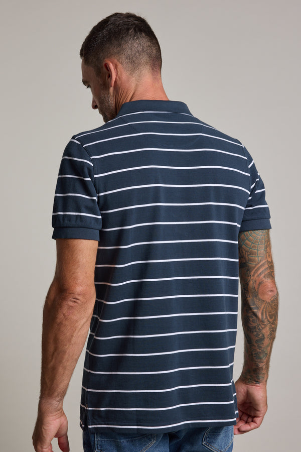 Barkers Regent Stripe Polo in navy, regular fit, additional view
