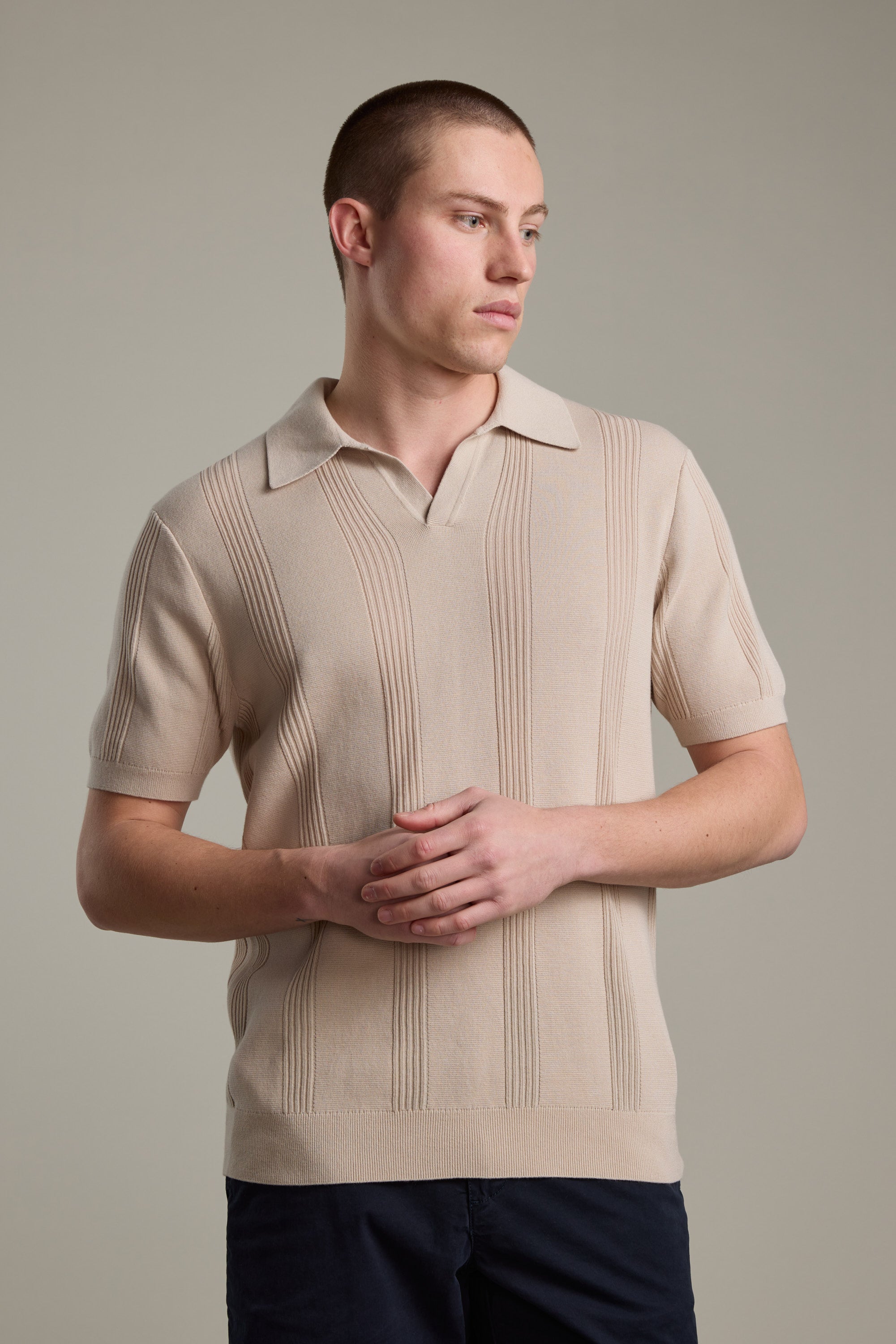 Barkers Milwood Knit Polo in oatmeal, cotton