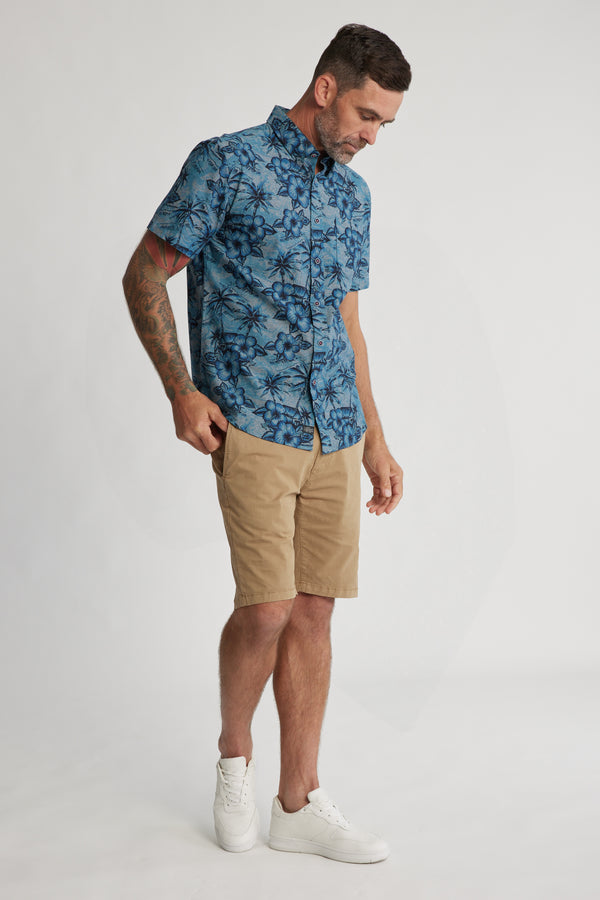 Barkers Lakewood Chambray Print Shirt in blue, tailored fit, alternate view