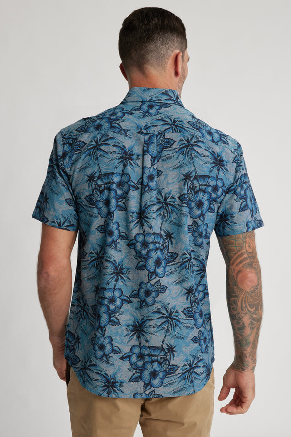 Barkers Lakewood Chambray Print Shirt in blue, tailored fit, additional view