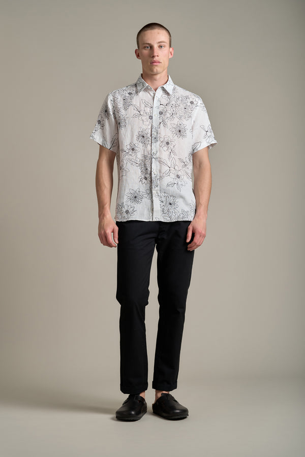 Barkers Maldon Linen Print Shirt in white, tailored fit, additional view