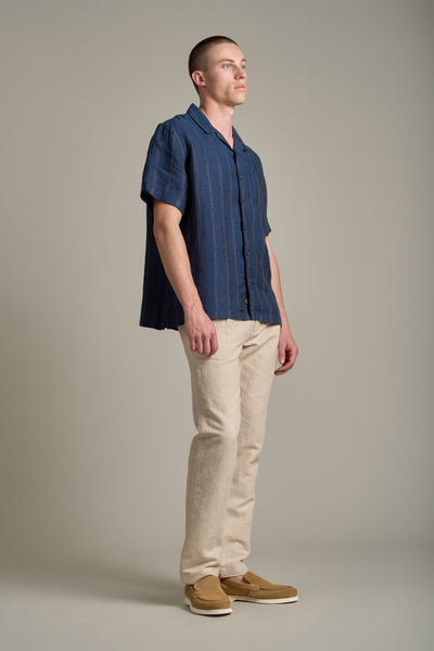 Barkers Seaway Linen Stripe Cuban Shirt in navy, additional view