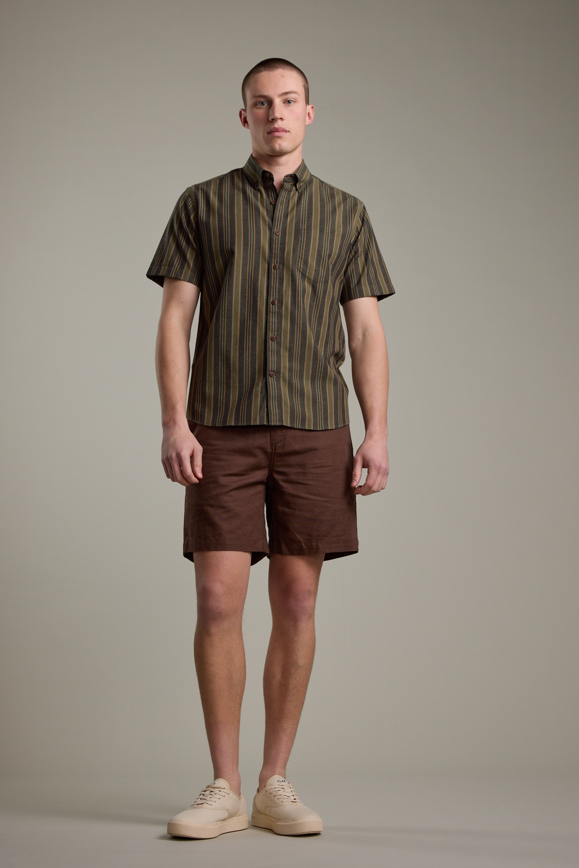 Barkers Houston Stripe Shirt in khaki, classic fit