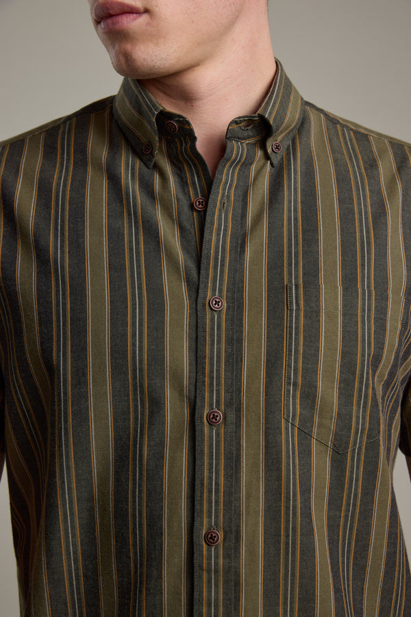 Barkers Houston Stripe Shirt in khaki, classic fit, additional view