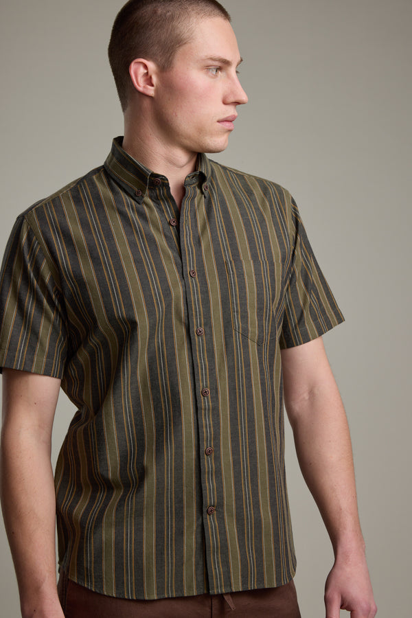 Barkers Houston Stripe Shirt in khaki, classic fit, additional view