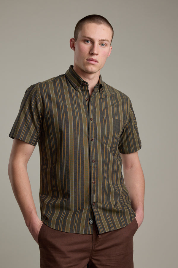 Barkers Houston Stripe Shirt in khaki, classic fit, alternate view