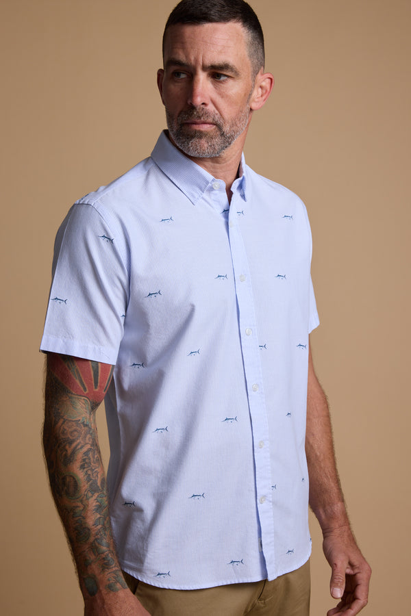 Barkers Marlin Stripe Shirt in blue/white, classic fit, additional view