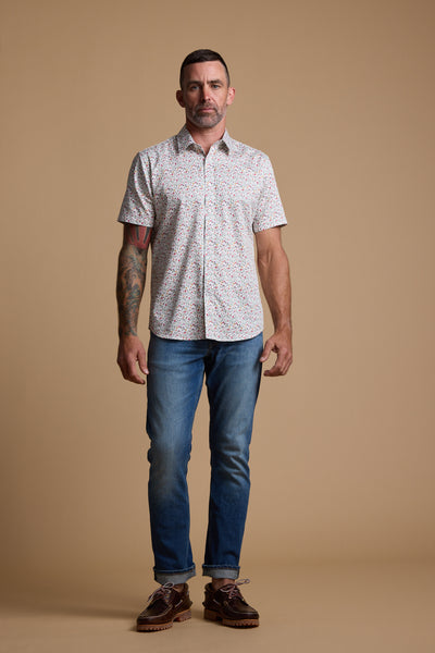 Barkers Wade Print Shirt in white, cotton